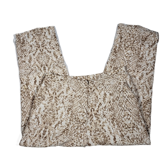 Brown Snake Print Linen Blend Cropped Pants Sz 8 Elastic Waist Breathable Career - Picture 2 of 11
